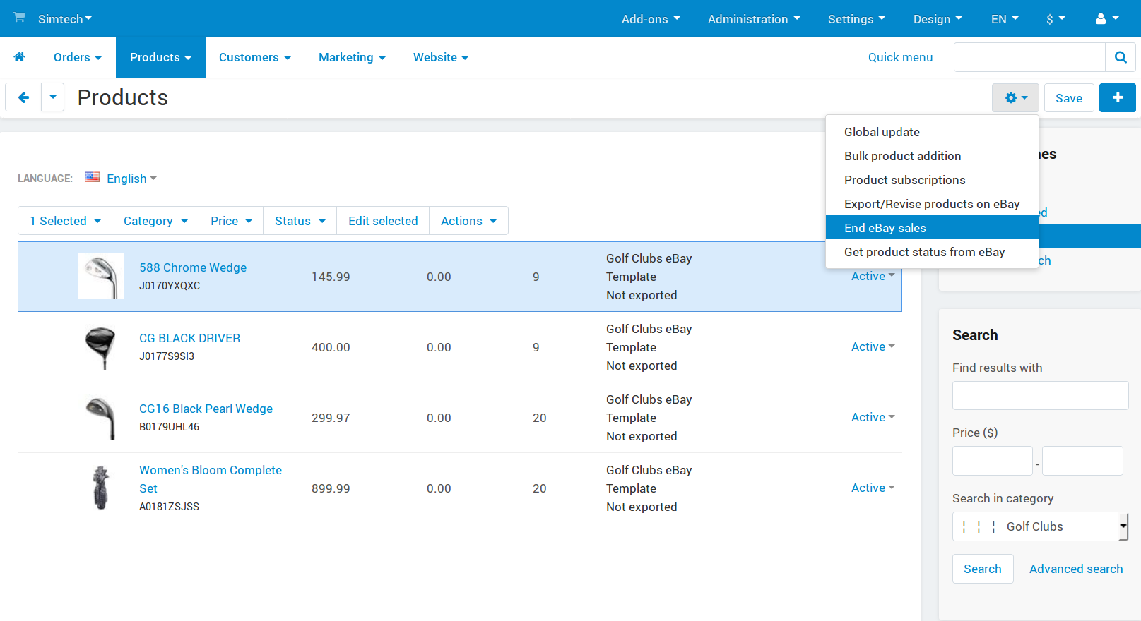 Επιλέξτε τα προϊόντα που δεν θέλετε να πουλάτε στο eBay πλέον και κάντε κλικ στο End eBay sales.