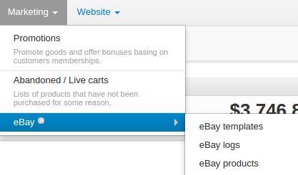 Το μενού Marketing έχει μια νέα υποενότητα eBay.