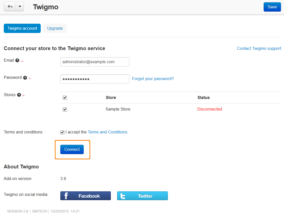 Σύνδεση με Twigmo