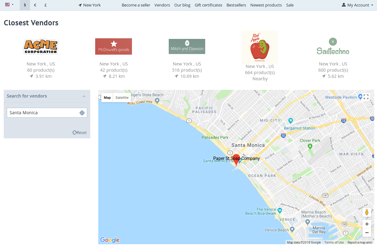 Τα 4 blocks του Προσθέτου "Vendor Locations" σε μια σελίδα.