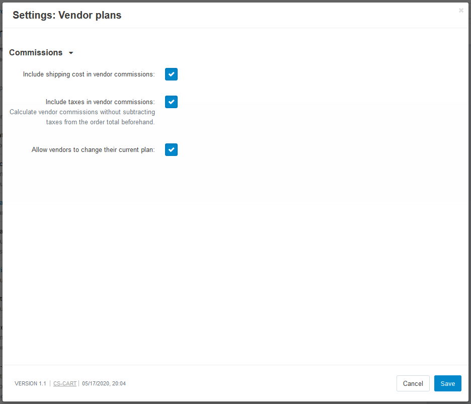 The settings of the Vendor Plans add-on.