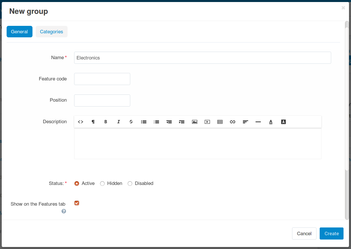 Configure the properties of the feature group.