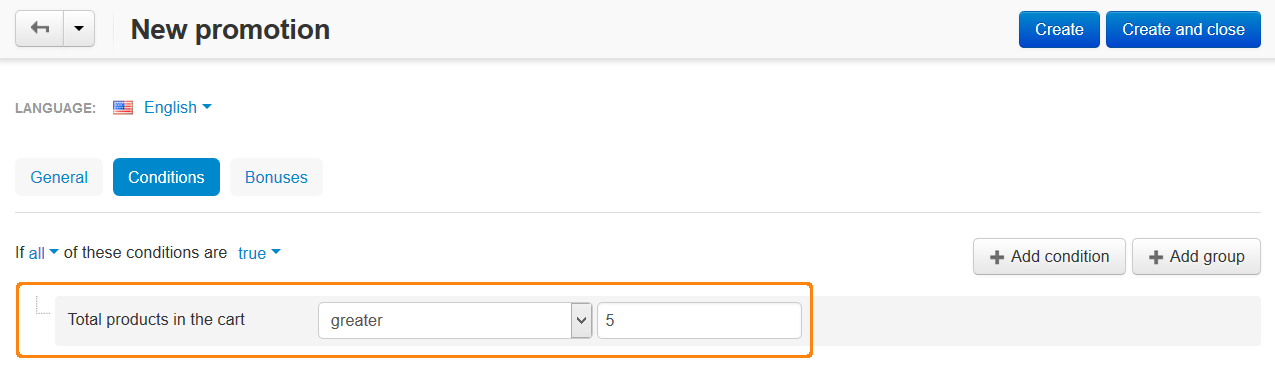 Set the desired number of products on the \