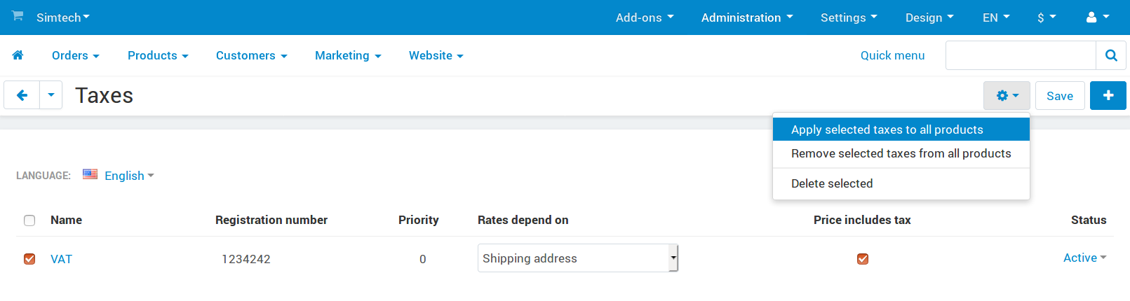 Εφαρμογή φόρου σε όλα τα προϊόντα στο CS-Cart ή Multi-Vendor.